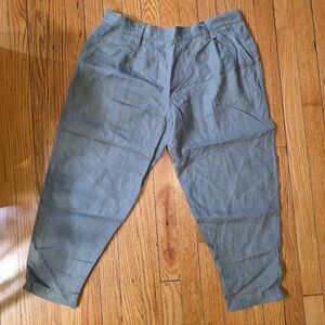 Not Perfect Linen Tapered Green Linen Pants 14/16 *See Photos For Measurements